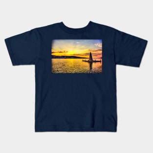 Obelisk at Drapano Bridge, and town of Argostoli behind, Kefalonia, Greece Kids T-Shirt